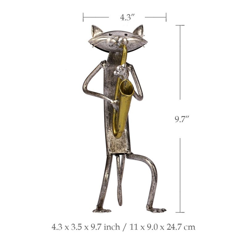 TOOARTS Too-arts A Playing Saxophone Cat Metal Sculpture Iron Statue Handwork Handicrafts, 3 Funny Design - Image 2